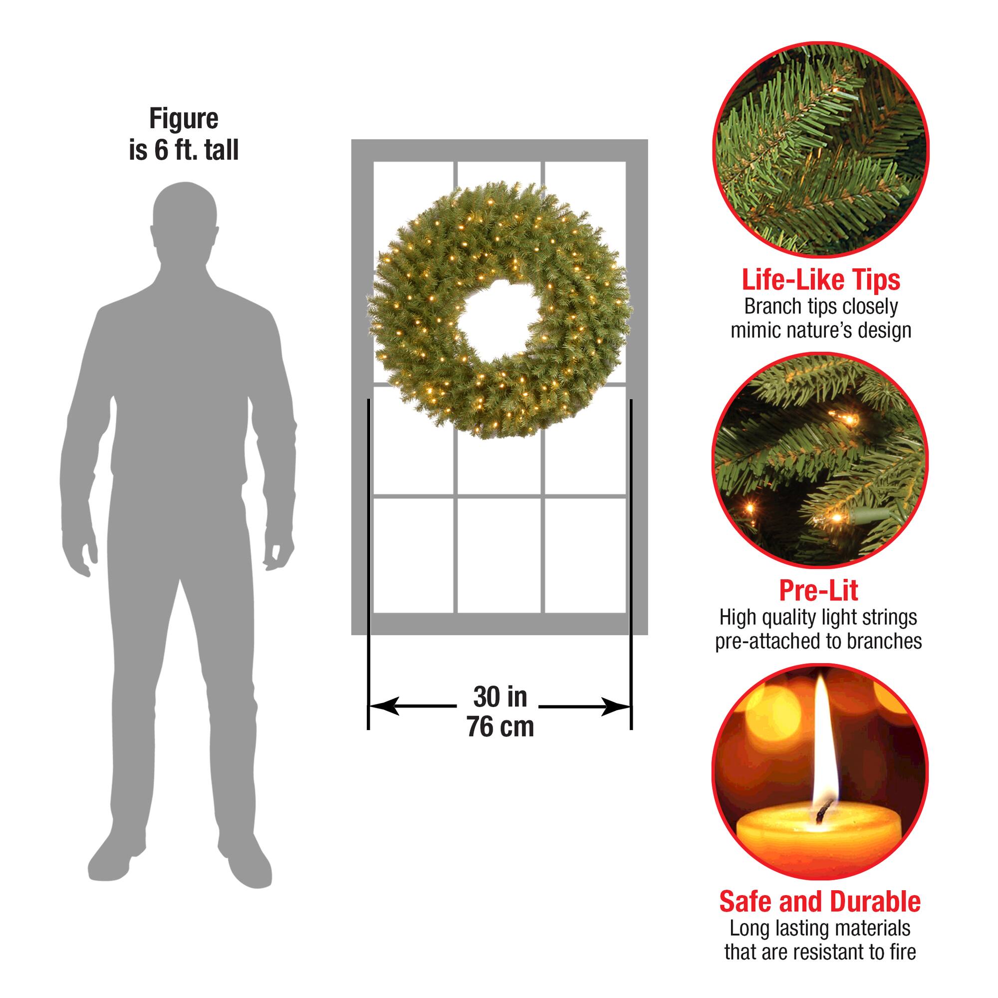 30" Norwood Fir Wreath with 100ct. Warm White Battery Operated LED Lights